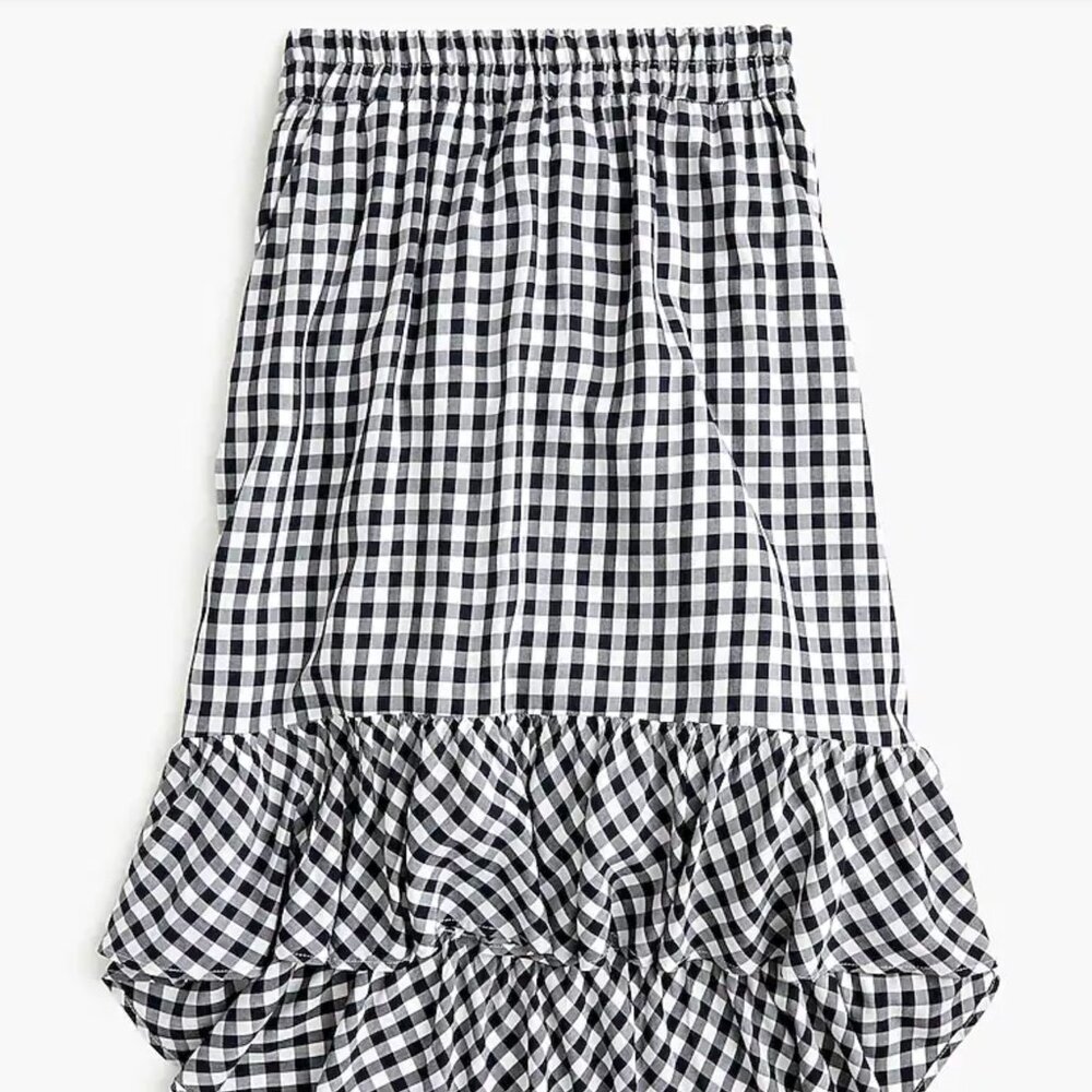 J. Crew Pull-On Gingham Flounce Midi Skirt Size XXL